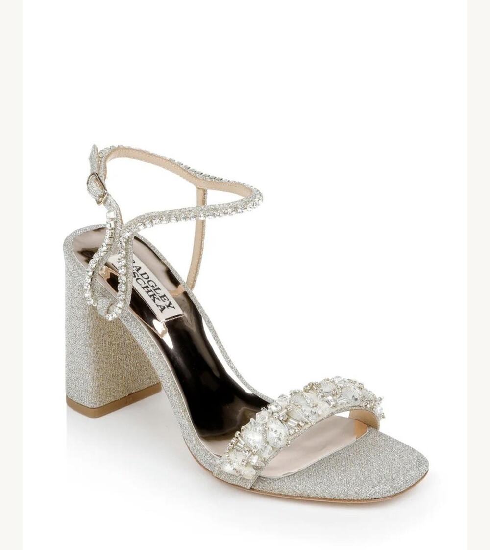 Badgley Mischka Tanisha Shoes Womens Size 8.5 Glitter Block Heel Dress Sandals